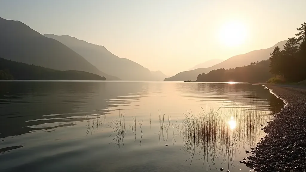 Scenic lakeside view in Ireland with mountains reflected in water